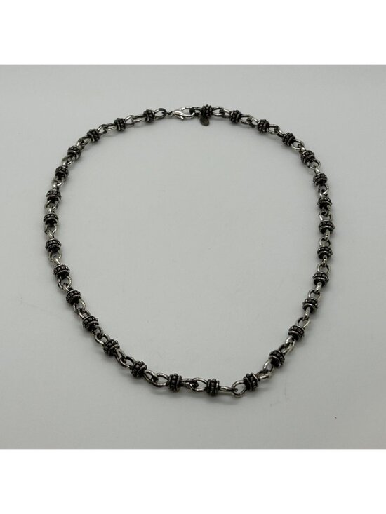 Estate Jewelry - Vintage Chunky Silver-Tone Barbell-Style Chain Necklace Unisex Retro Punk 18"